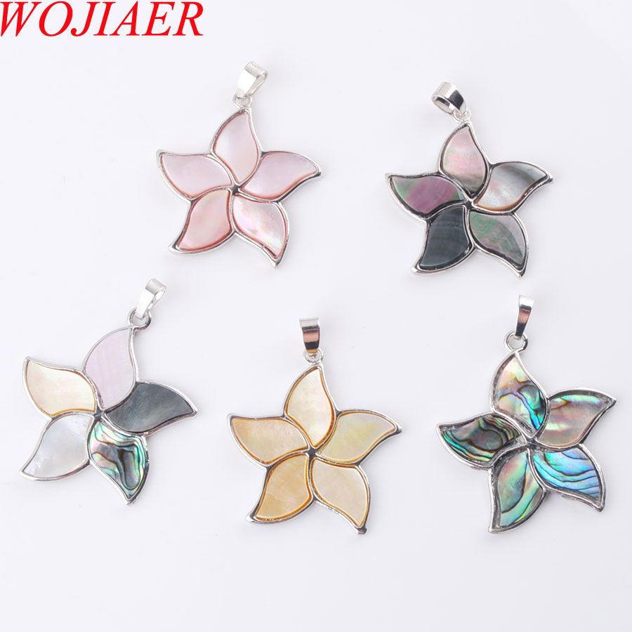 

WOJIAER Natural Zealand Abalone Shell Gem Stone Beads Plant Flower Pendant Women Men Jewelry DBN366