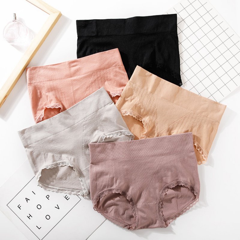 

Seamless Panties Lace Stitching Briefs High Waist Tightening Abdomen Lifting Hip Briefs For Women