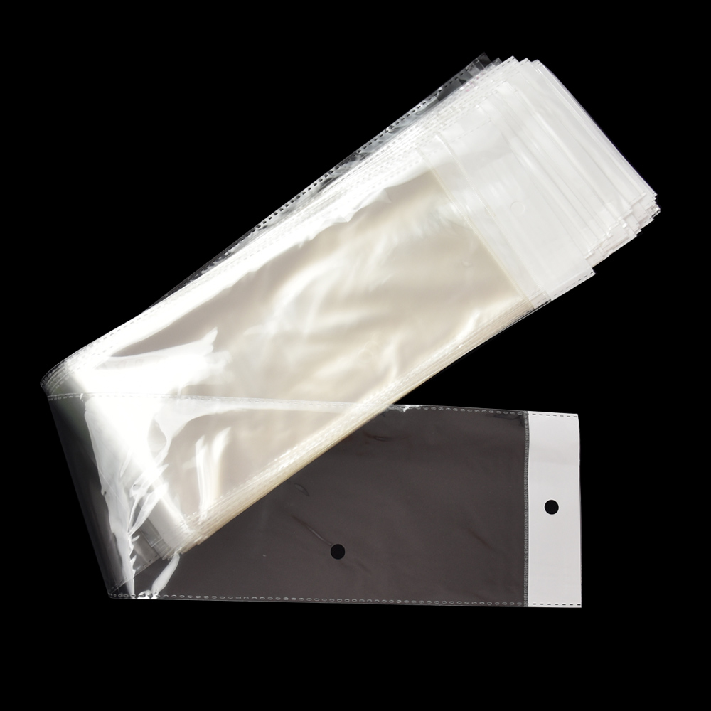 

10.5*72cm 100pcs/lot Clear Long Self Adhesive Seal Plastic Packing Bag OPP Poly Hair Wig Packing Bag Hairpiece Storage Bag With Hang Hole