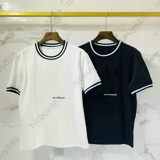 

summer designer luxury mens clothing t-shirt classic striped neck embroidery letter tshirt casual cotton short sleeve tee top t shirt tshirt, White;black