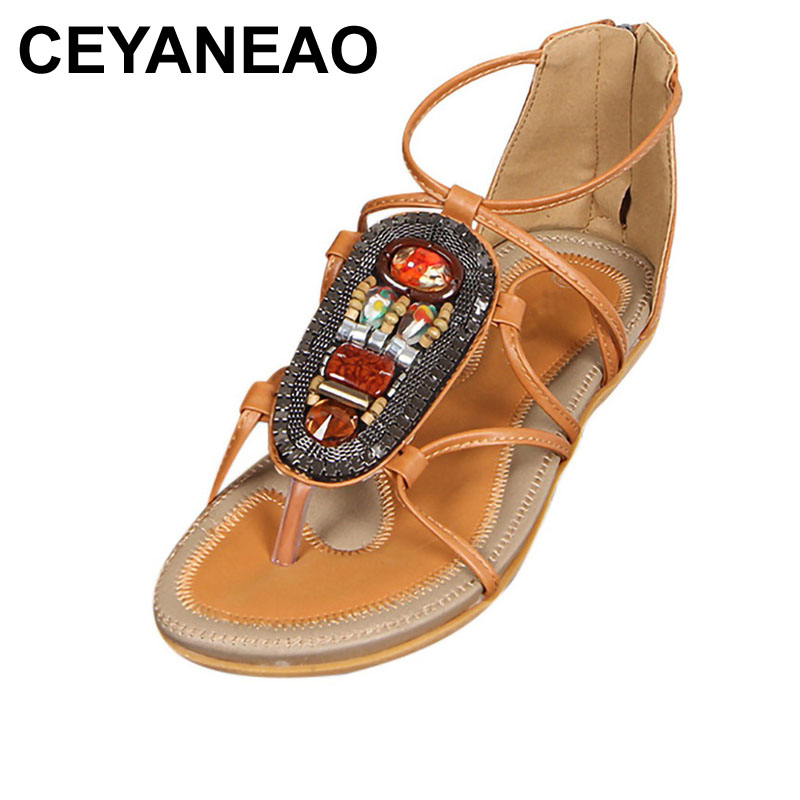 

CEYANEAOwomen's sandals summer bohemian style national beaded open toe wedding shoes party Sexy shoesE088, Black