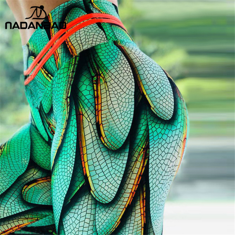 NADANBAO 2019 Summer Sporting Legging Women Green Wings Print High Waist Fitness Leggings Workout Leggin For Girl Plus Size T200517