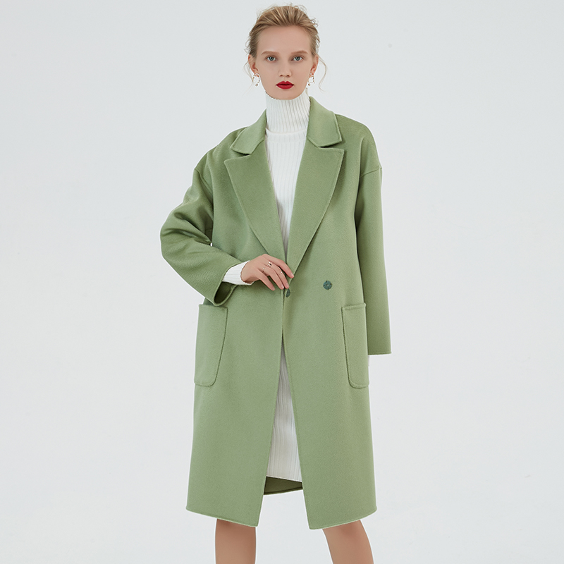 

Winter and autumn coat women wool coat 2019 new winter Fashion Green Double-sided wool Lapel long ladies coats plus size, Army green
