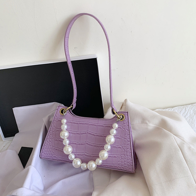 

Crocodile Pattern Baguette Bags For Women Ladies Handbags 2020 New Arrivals Shoulder Bags Female Pearl Crossbody Bag Tote, Black