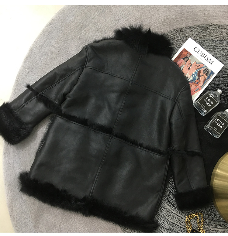 

Winter Women Double-Faced Coat Wool Real Merino Fur Coats Warm Thickening Motocycle Outwear 2020 MF424, Black