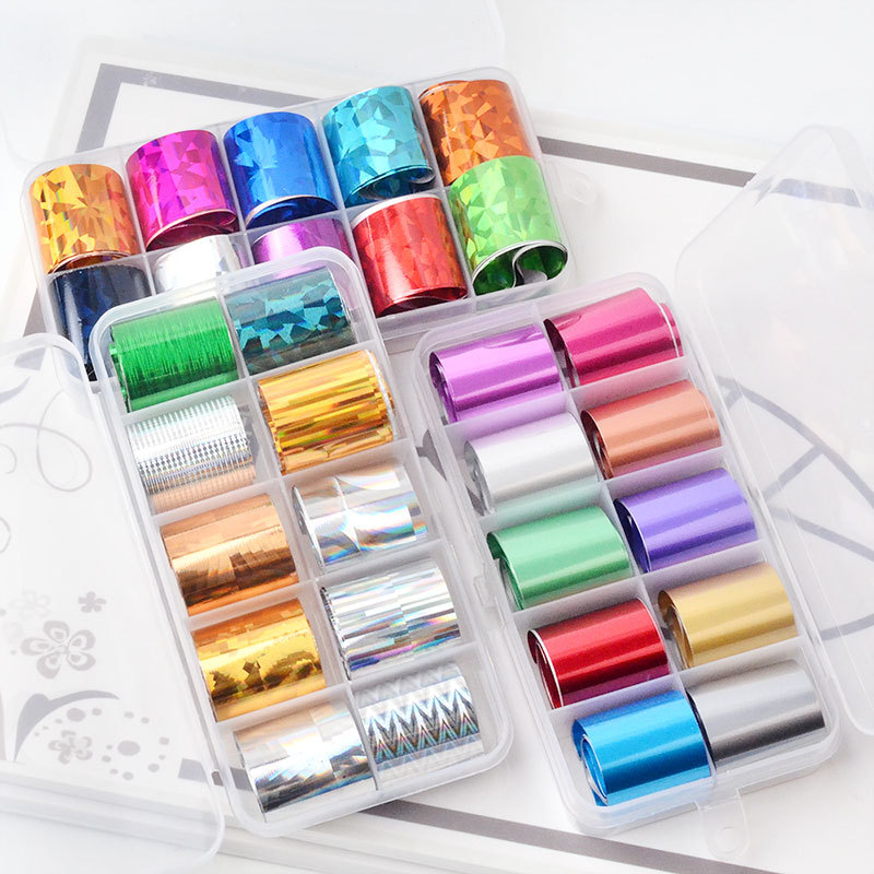 

New 10 Rolls Mixed Star Paper Nail Foil Set 10 Pcs Transparent Color Nail Art Transfer Sticker Manicure DIY Sticker Decoration, Sk-16