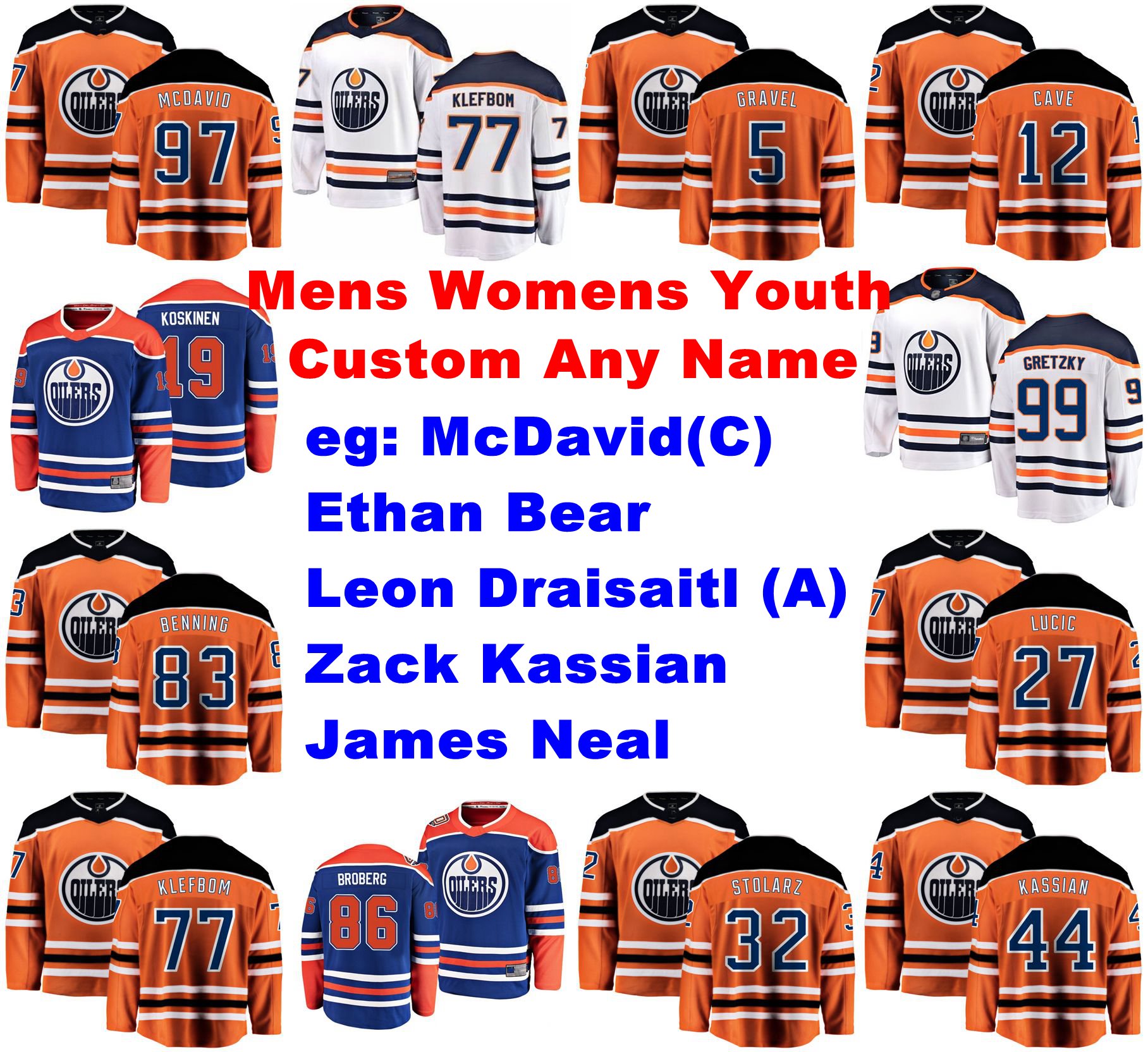 

Edmonton Oilers Jerseys 97 Connor McDavid Jersey James Neal Ethan Bear Zack Kassian Leon Draisaitl Ice Hockey Jerseys Stitched Mens Custom, Youth royal alternate