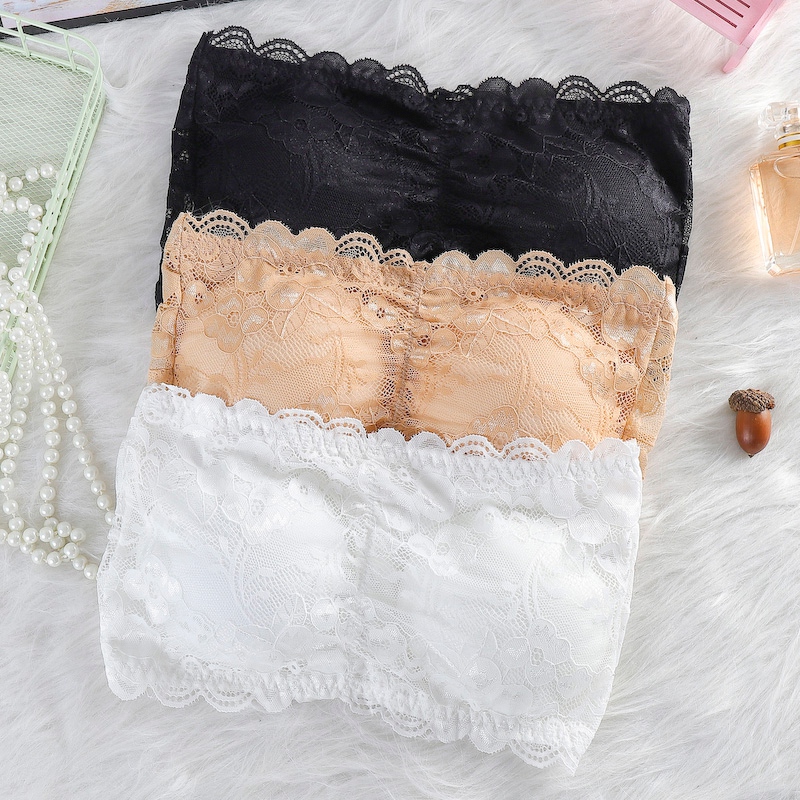 

3 Colors Women Lace Tube Top Sexy Strapless Short Top Shirt Shoulder Skirt Bottomed Underwear Bras