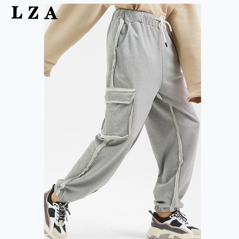

LZA new narrow leg cotton hit line pants men' fashion European and American sports pants hip-hop, Gray