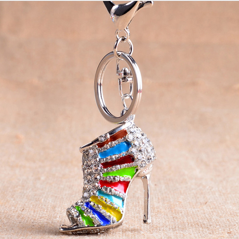 

Novelty High Heel Shoes Keychains Rhinestone Shoe Keyring Charm Women Handbag Key Holder Girl Bag Pendant Jewelry 369348 Metal