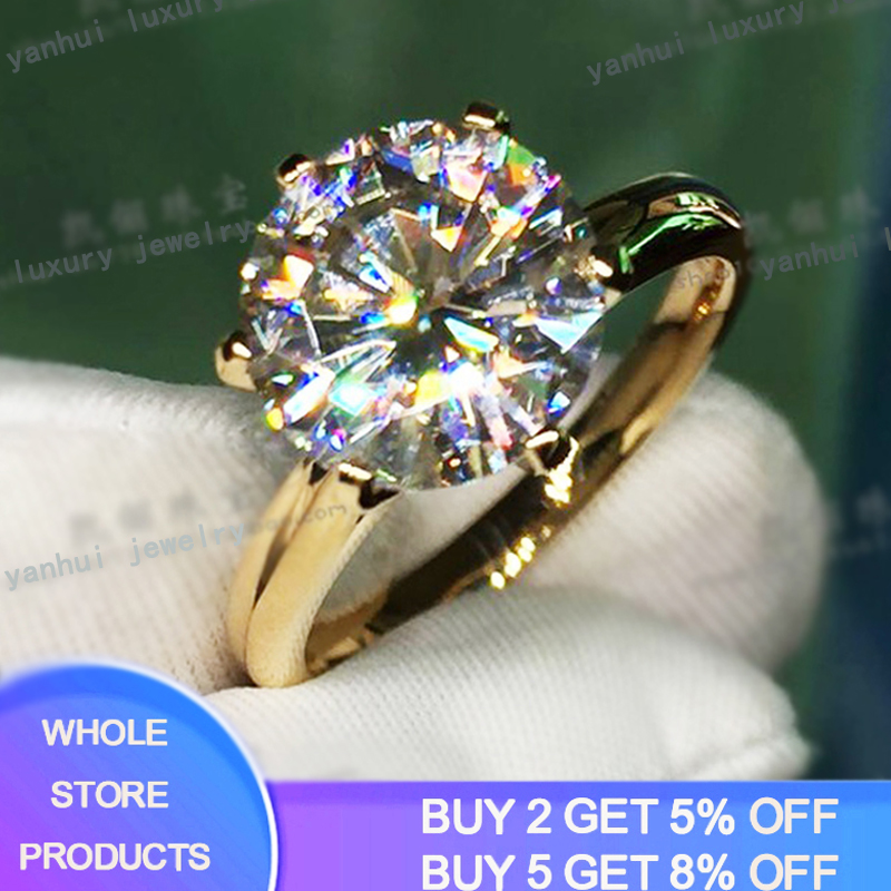 

YANHUI Have 18K RGP Pure Solid Yellow Gold Ring Round Solitaire 8mm 2.0ct Lab Diamond Wedding Rings For Women ZSR169