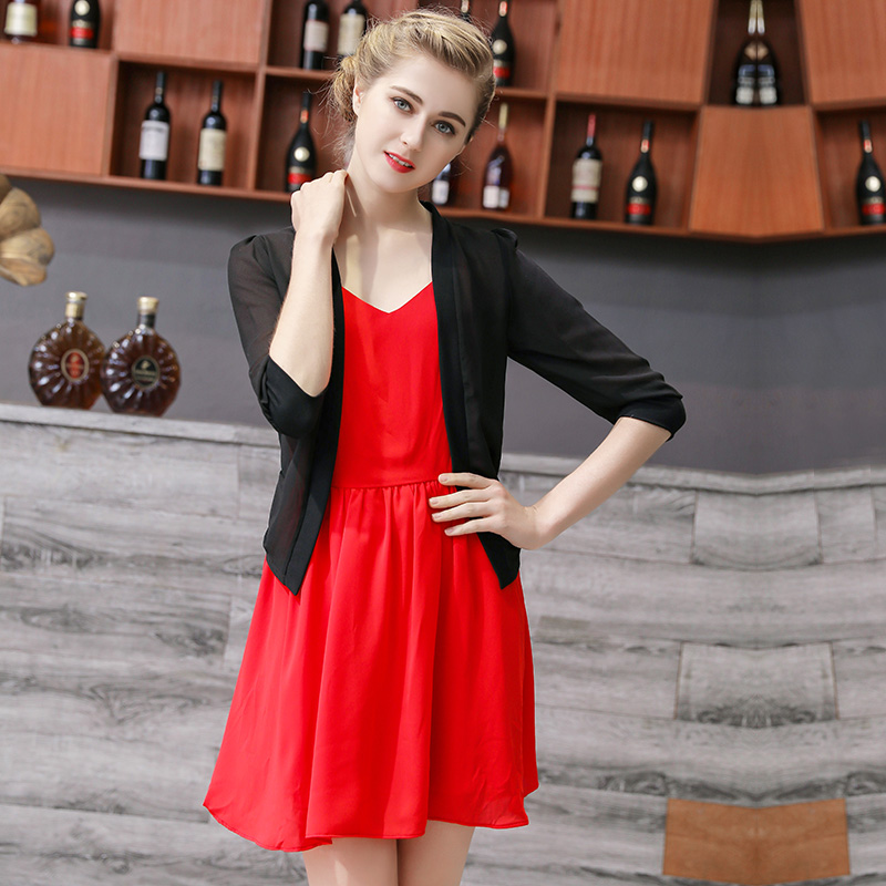 

Chiffon small shawl pioneer jacket female summer wild short thin short coat newstyle fashion seven-point sleeve cardigan outside