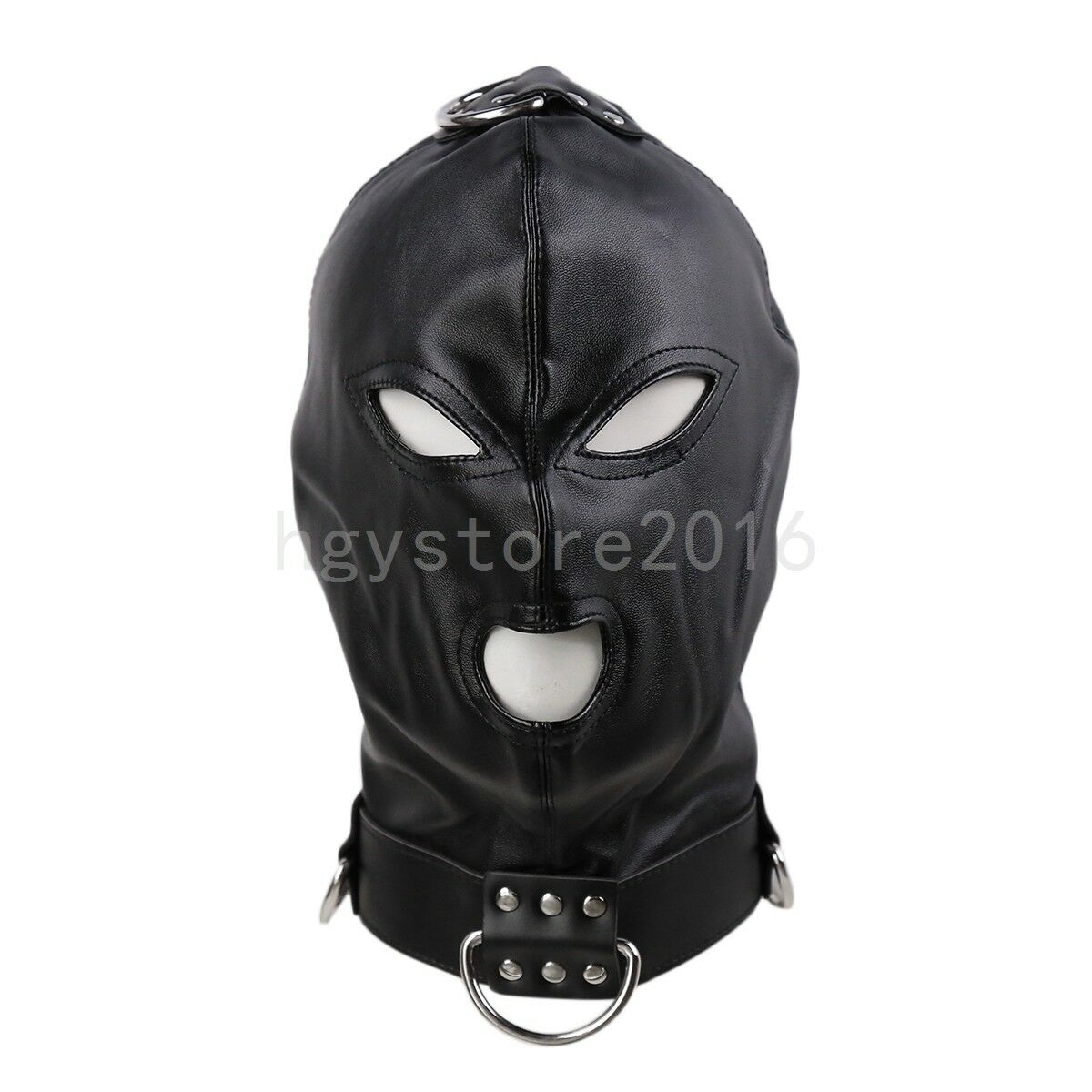 En cuir noir souple Corps Harnais Capuche jeu de rôle Respirant Open Yeux Bouche Masque