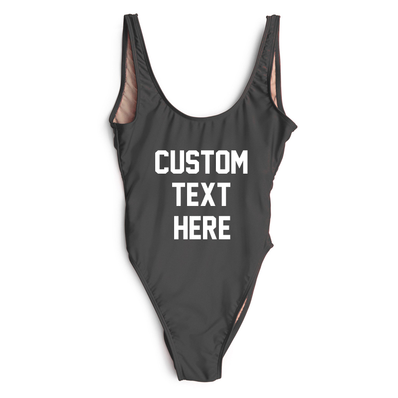

Custom Text One Piece Swimsuit Women 2020 Letter Print Swimwear Large Sizes High Cut Fully Lined maillot de bain enfant fille, Black