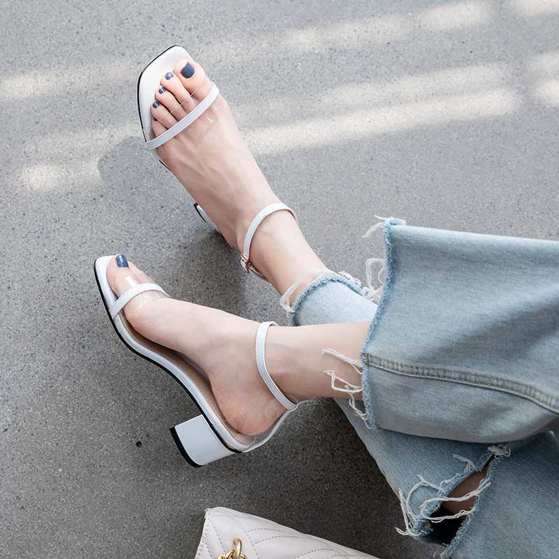 

Thick heel sandals women 2020 summer new high-heeled shoes square head fairy with open heel toe women's shoes, Blue