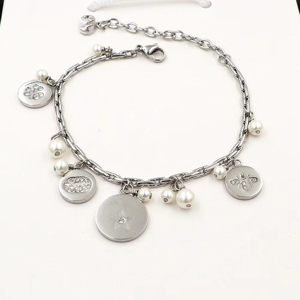 

luxury designer jewelry women bangles white pearl bracelet silver rose gold pendant bracelet fashion bangle charm bracelets, Black