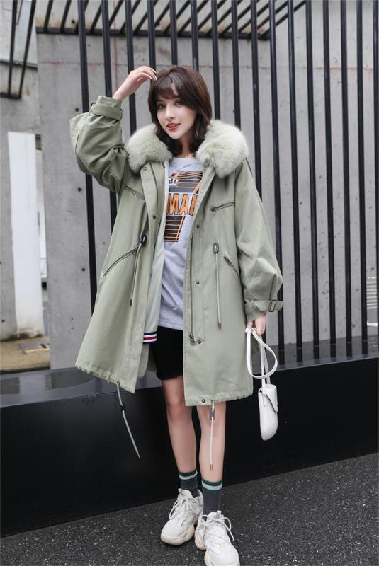 

2019 New Arrival Rex Fur Lining Parka Fashionable Beautiful Coat Autumn Warm Fashion Coat Latest Design Woman Fur, Gray