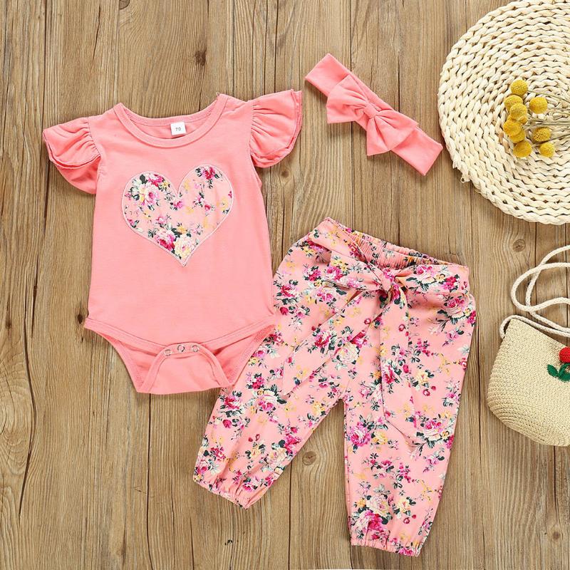 

Newborn Baby Girl Clothes Set Sleeveless Romper Floral Print Pants +Headwear Kid Outfits Set Baby Clothes Girl Infant Clothing, 01