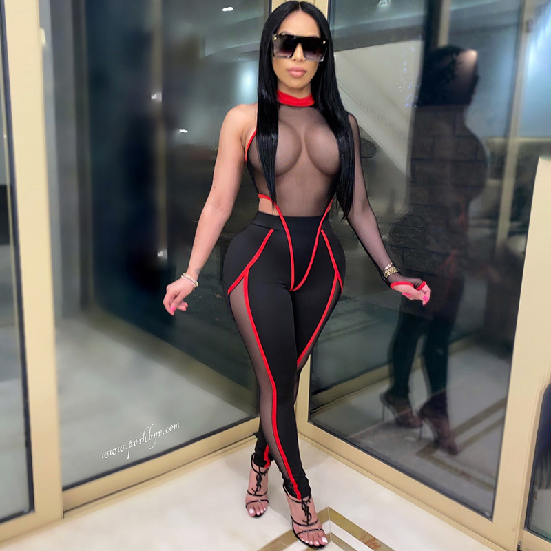 2020 Nouvelle Arrivée Femmes Sexy TRANSPARENT ONE ÉPALEMENT ÉTAILLE STUPES ROMPORES WOMENS Jumpsuit Femme Shopping