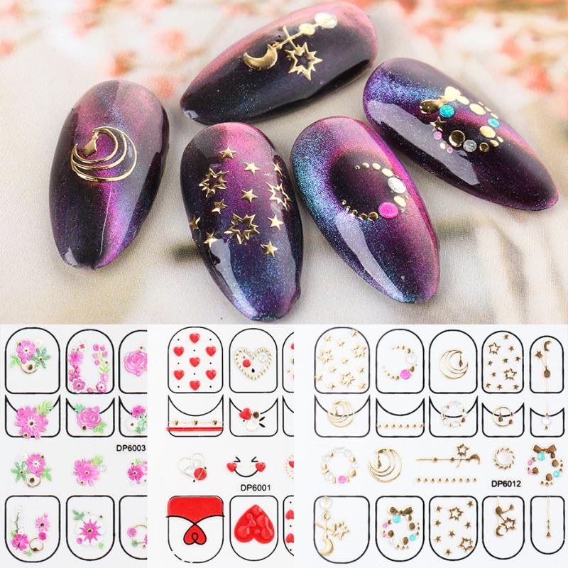 

5D Embossed Jewelry Nail Art Stickers Flower Star Moon Heart Self-adhesive Decal DIY Slider Tips Nail Decoration LYDP6001-DP6012, Dp6001