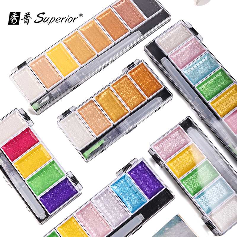 

Superior Art Pearlescent Soild Watercolor Pigment Metallic/Gemstone/Pearlescent 5/8/24 Colors Glitter/Flash Hand Account Drawing