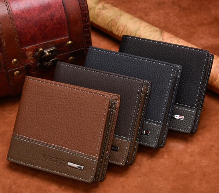 

DHL 50pcs Wallet Men PU Two Foldable Cross Card Holder Wallet 4Colors, Blue