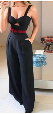 

Cut Out Twist Front Wide Leg Jumpsuit Office Lady Casual Look for Women, Black