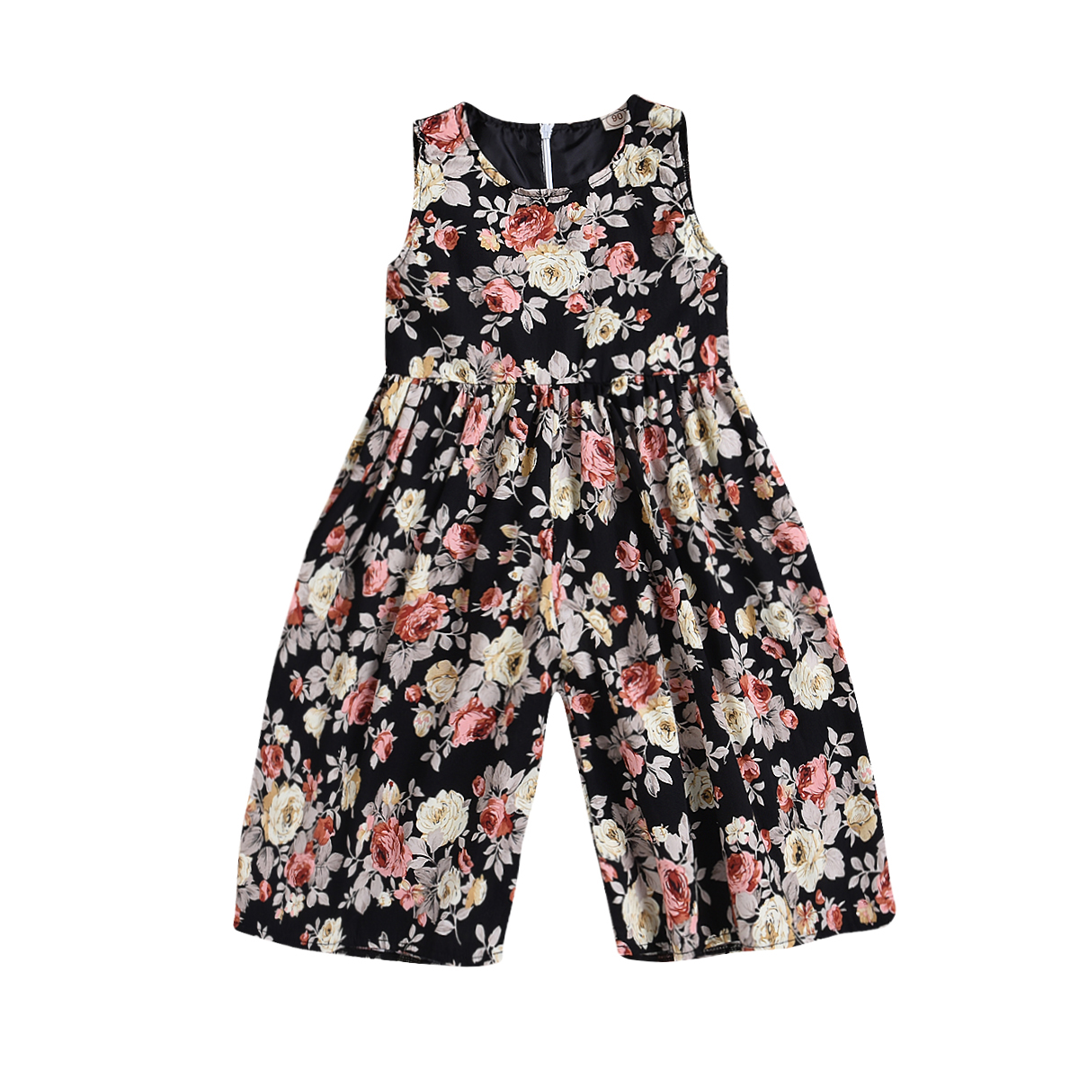 2019 Toddler Kids Baby Girl Summer Sleeveless Cotton Clothes Black Flower Romper Harem Clothes Popular Casual Outfits-image-462924188