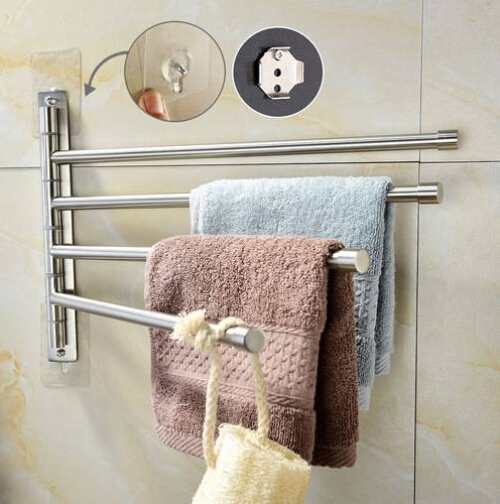 

2019 Hot sales Wholesales Free shipping Brushed Nickel Stainless Steel Self Adhesive Swivel towel Bar Bathroom, Silver
