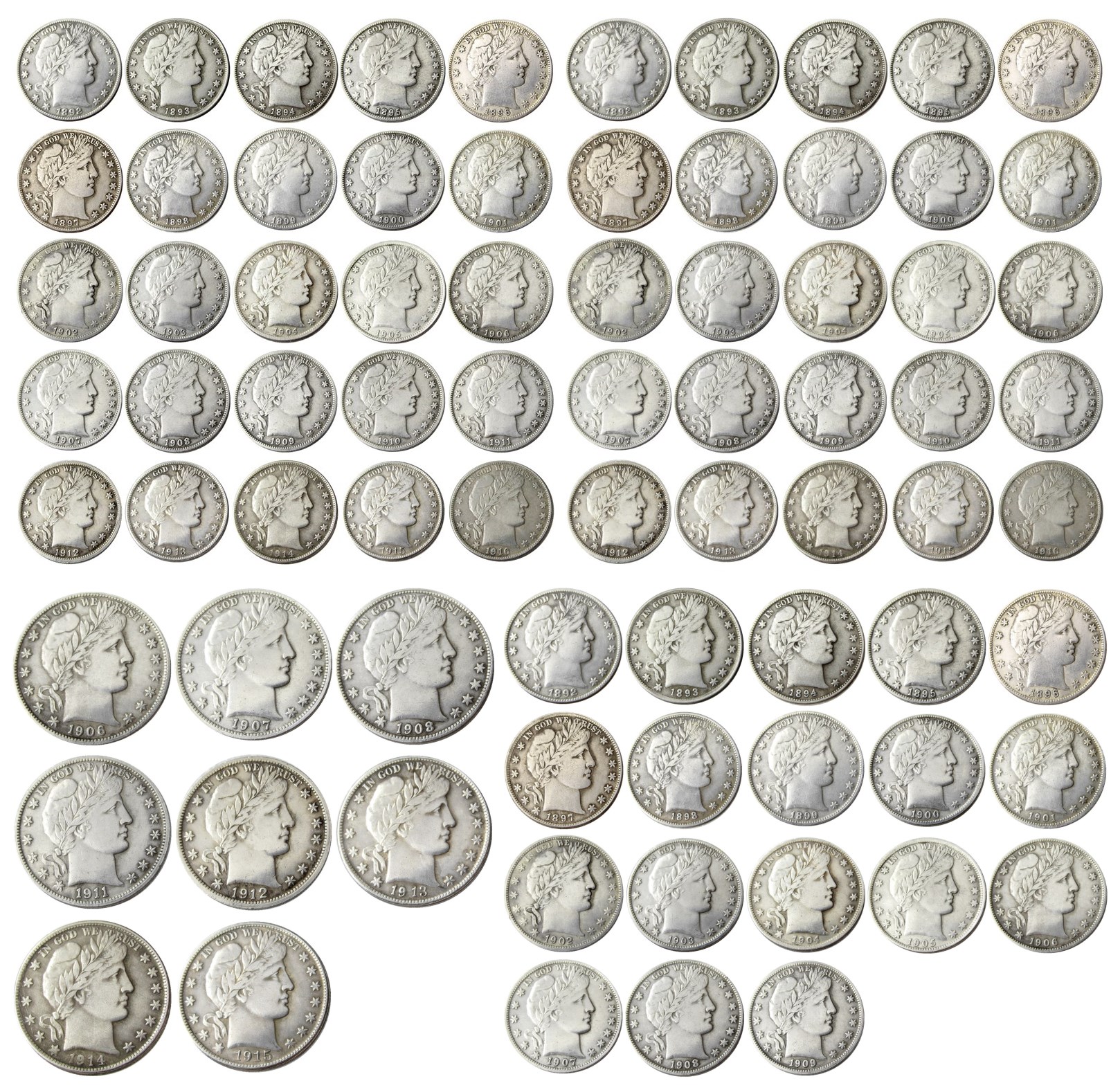 

US Full Set Of(1892-1916)-PSOD 78pcs Barber Half Dollar Craft Silver Plated Copy Decorate Coin Brass Ornaments home decoration accessories