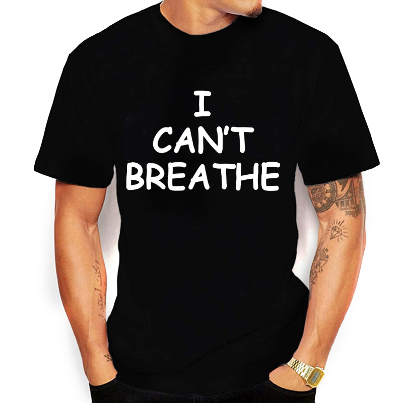 

Cotton Sports Tops T-shirt Printed I Cant Breathe Black Loose Big Fat Plus Size Hot In Sale