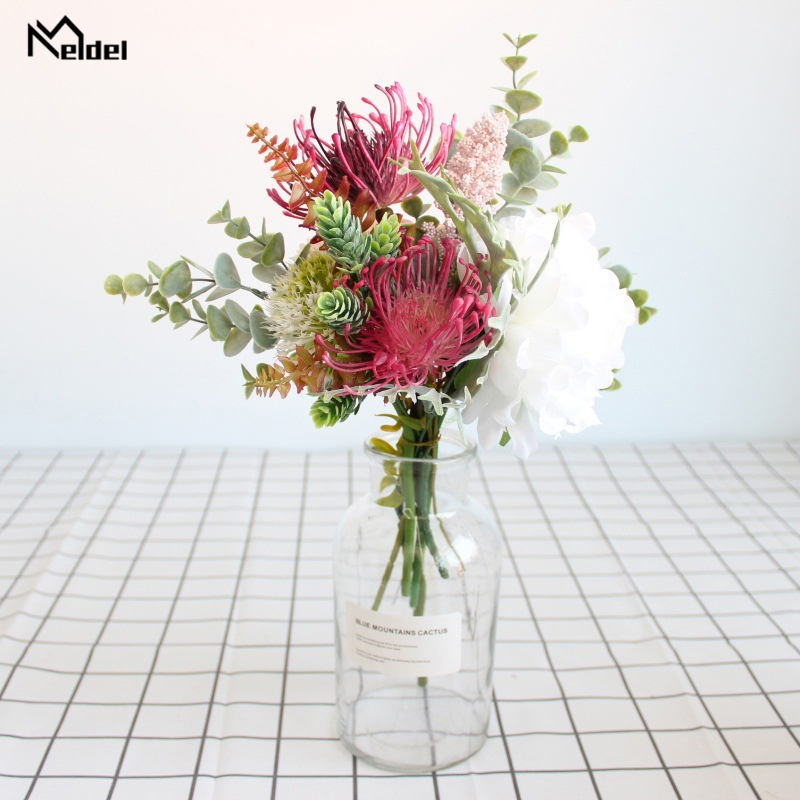 

Meldel Fake Rose Peony Mixed Bouquet Flowers Home Decoration Artificial Silk Flowers Wedding Simulation Rose Vanilla Spike Flore, Red