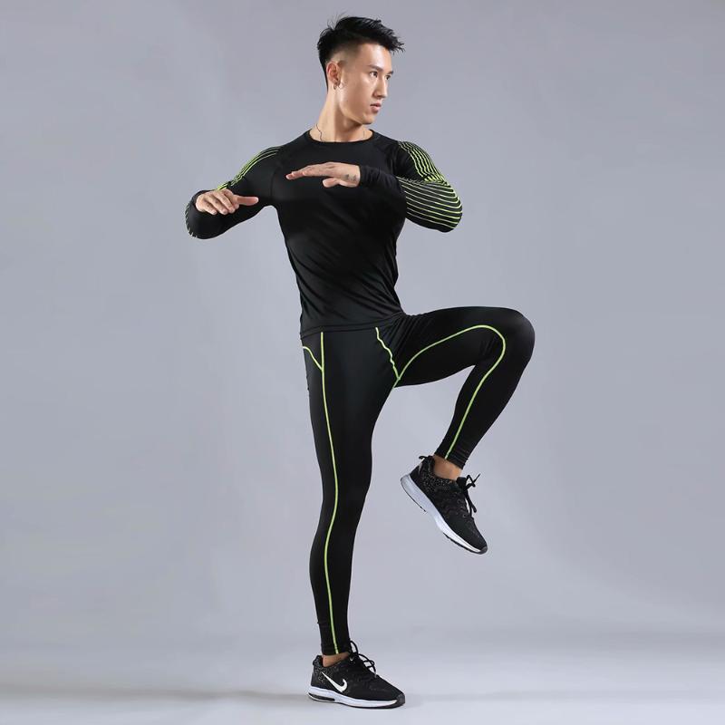 

Quick-drying sports compression suit men' running suit basketball tights workout clothes gym jogging sportswear fitness t-shirt, 725 black-trousers