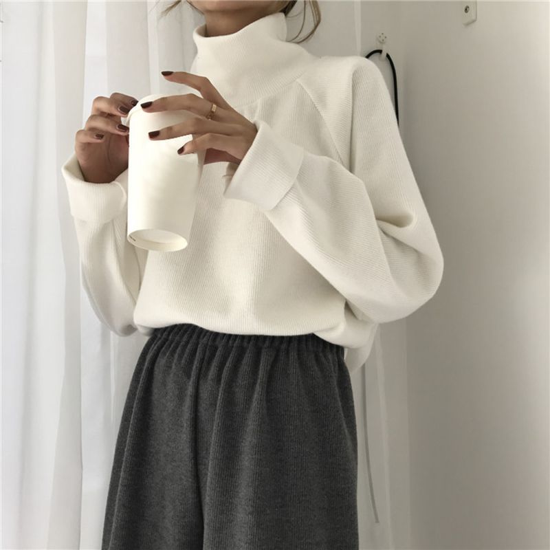 

Winter Sweater Women\'s Sweaters Casual Loose Turtleneck Knitted Jumpers Long Batwing Sleeve Crocheted Pullovers 5Colors