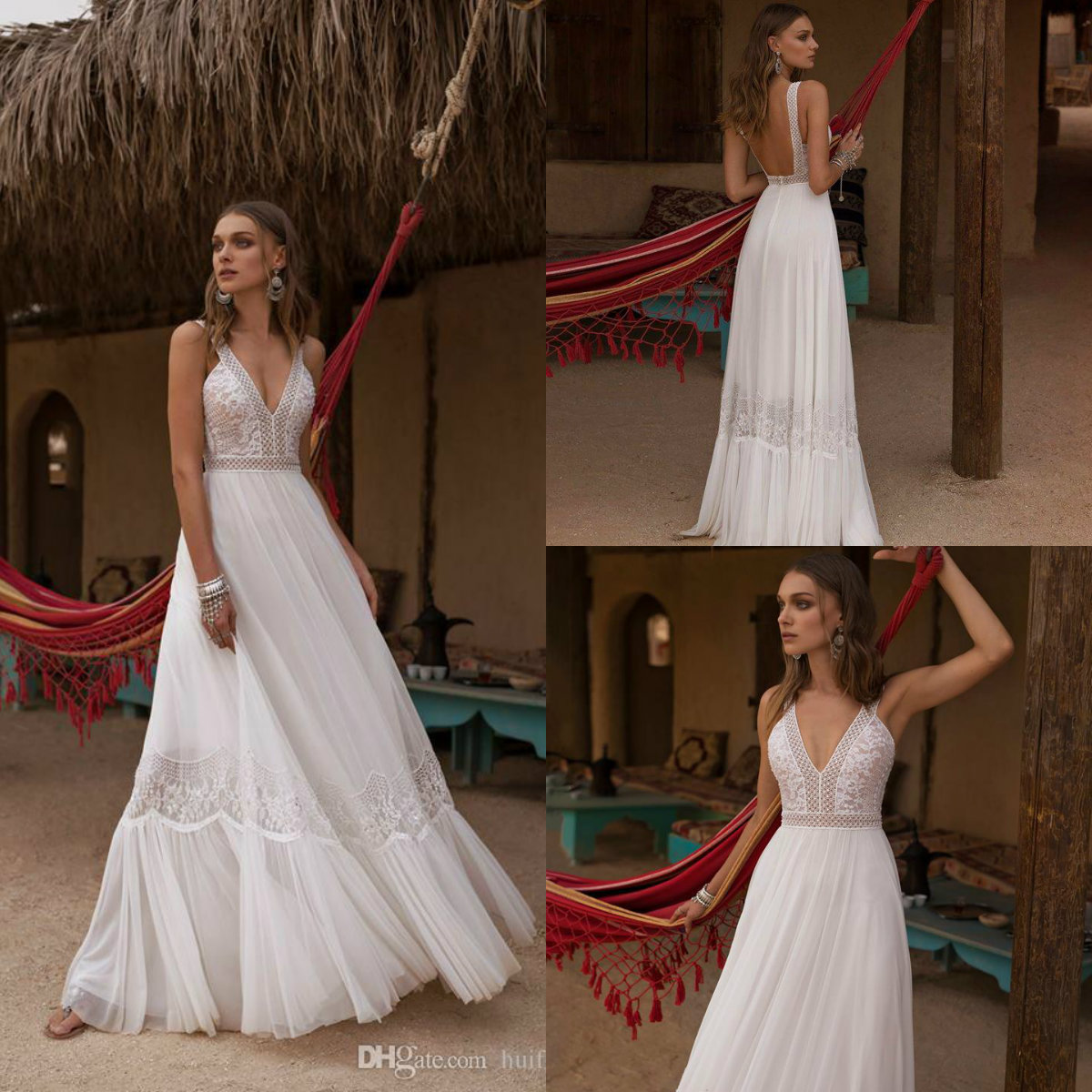 

2019 Asaf Dadush Boho Wedding Dresses Floor Length Lace Applique Beaded Bridal Gowns Custom A Line Sexy Backless Beach Wedding Dress, Red