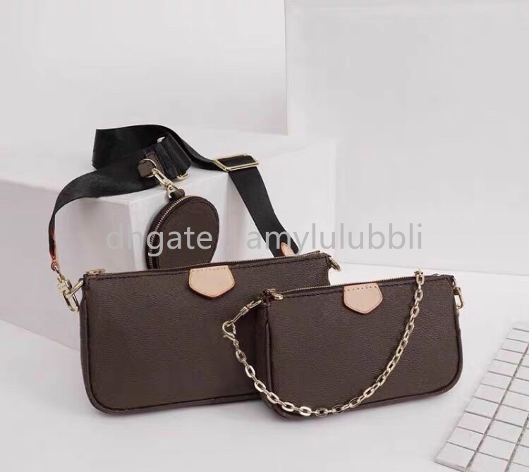 

New Designer Shoulder Bags 3 piece handbags for women original leather lady satchel cross body bag package purse messenger bag wholesale, Blue strap