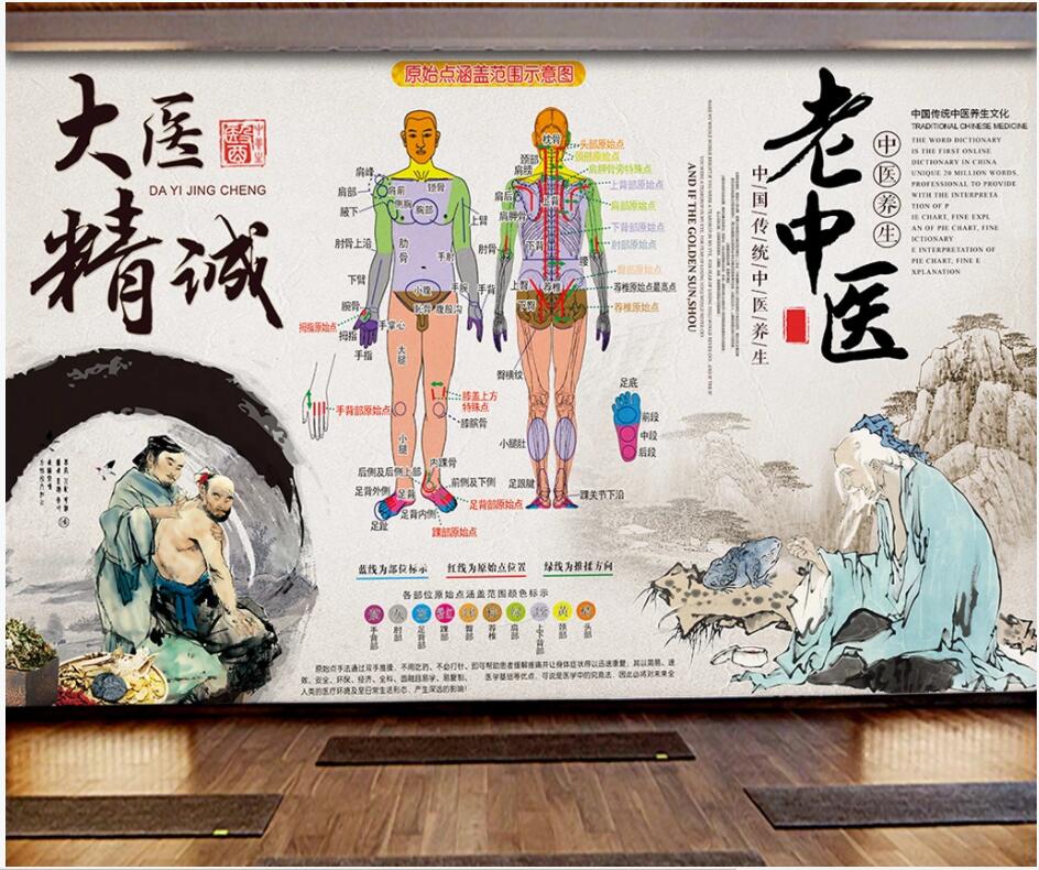 

WDBH 3d wallpaper custom photo Traditional Chinese medicine massage health culture decor 3d wall murals wallpaper for walls 3 d living room, Non-woven