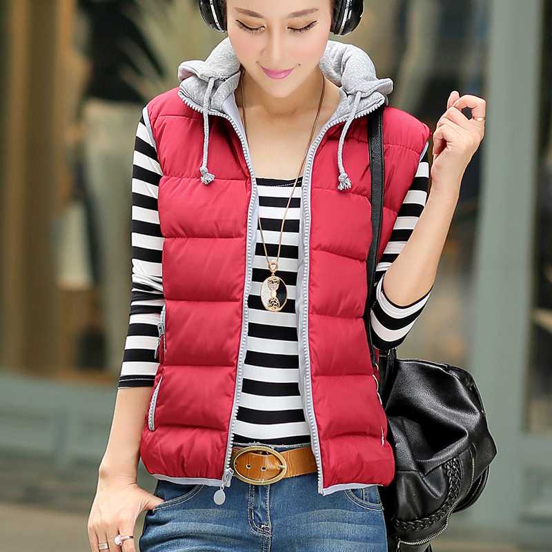 

Women's Vest 2020 New Harajuku Winter Down Cotton Hooded Vests of Women Jacket Black Coat Chalecos Para Mujer KJ380