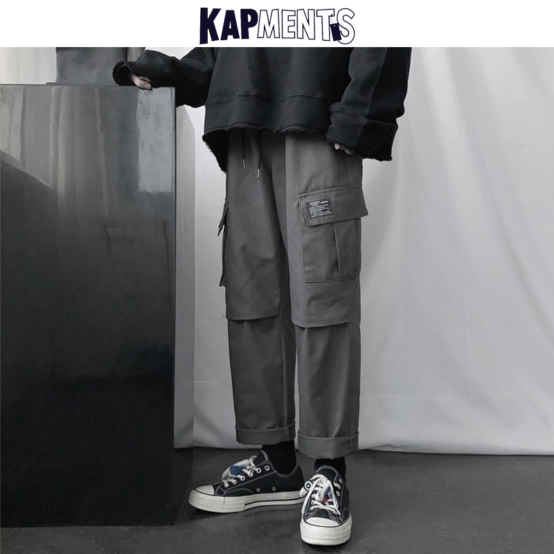 

KAPMENTS Men Japanese Streetwear Cargo Pants 2020 Overalls Man Hip Hop Pocket Tactical Pants Women High Waist Korean Harem, Black