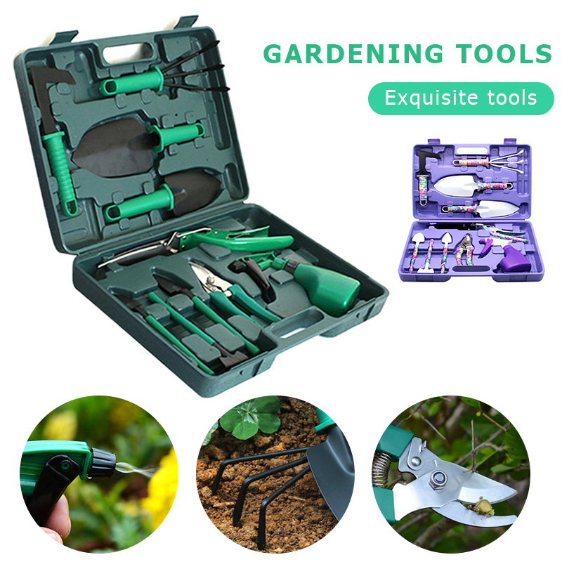 

5/10 Pieces Garden Tool Set Kids Hand Tool With Trowel Pruner Rake Shovel Grass Shear Spray Bottle With Storage Case