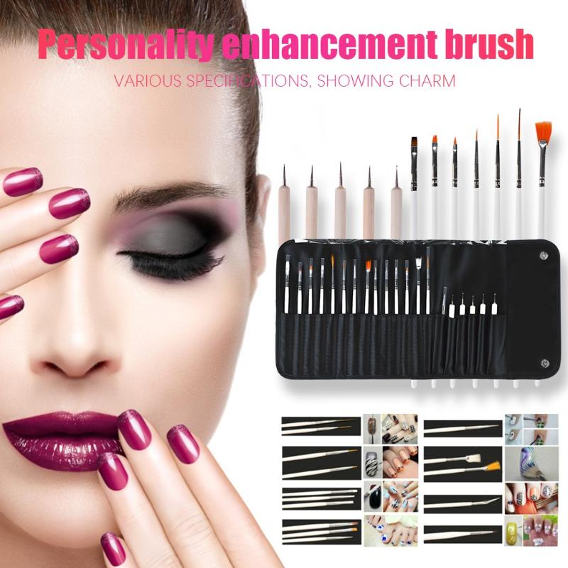 

20 Pieces Of Nail Art Design Painting Polishing Pen Repair Tools Gradient Rhinestone Handle Uv Gel Brush Manicure Nail Art Tool