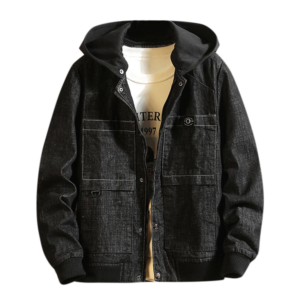 

Men's Jackets Men Casual Autumn&Winter Jacket Hoodies Long Sleeve Sweatshirt Outwear Coat Cowboy Jean Chaqueta Hombre 9.2, Black;brown