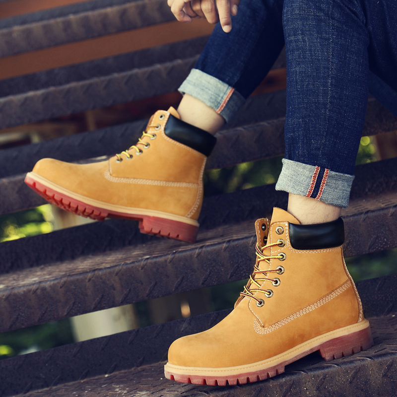 

Natural Leather Men Boots Handmade Retro Winter Shoes Men Nubuck Waterproof Ankle Snow Boots Top Quality Shoes, Yellow fur