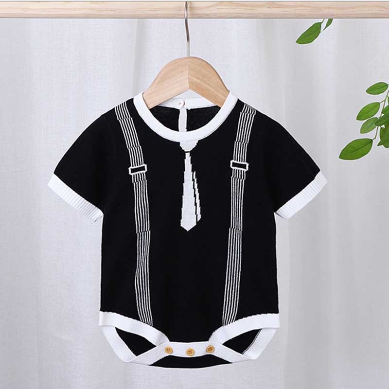 

Toddler Boys Gentleman Suit Short Sleeve Cotton Baby Bodysuit Summer Newborn Clothing Casual Sets Infant Kids Clothes, 82w337 brown