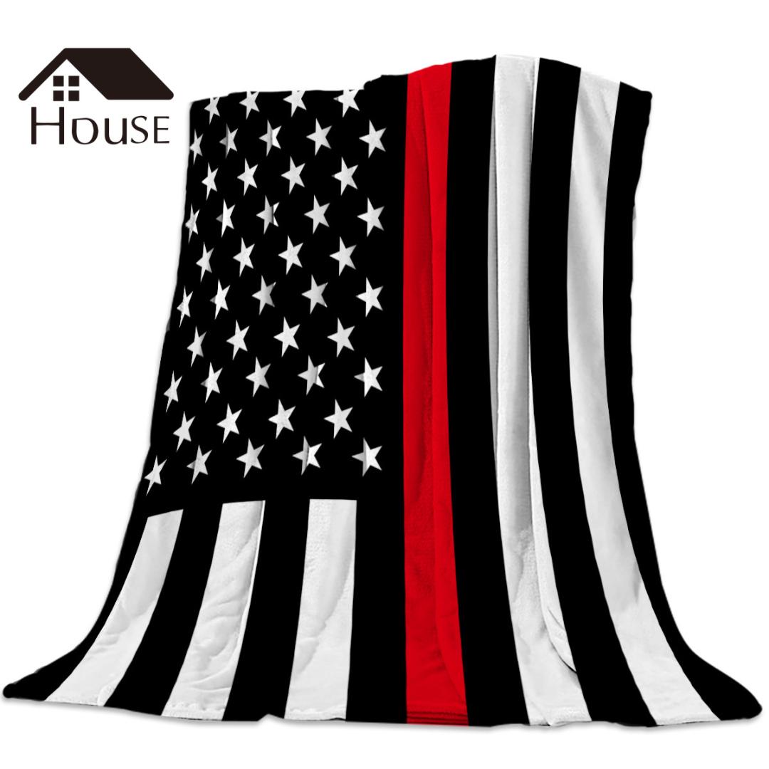 

Red Line American Flag Firefighter Sign Printed Nap Blanket Soft Comfortable Velvet Plush American Style Blankets Warm Sofa Bed