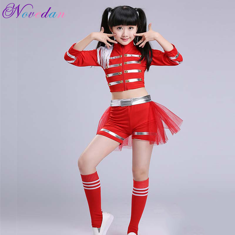 

2020 Kids Girls Mordern Jazz Dance Hip Hop Costume Cheerleader Gymnastics Dress Jazz Dancer Clothes Costume Pants Stocking Kids, Red
