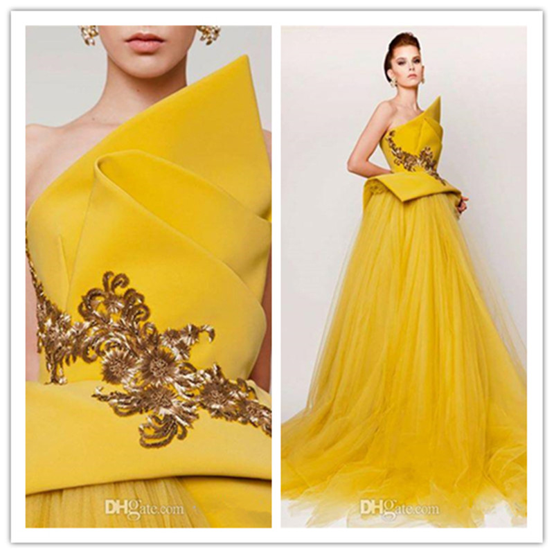 New Elie Saab robes de soirée manches Robes de bal jaune Vintage Deux Pièces Pageant sans dossier spécial court formelle Tulle Robe de Soirée