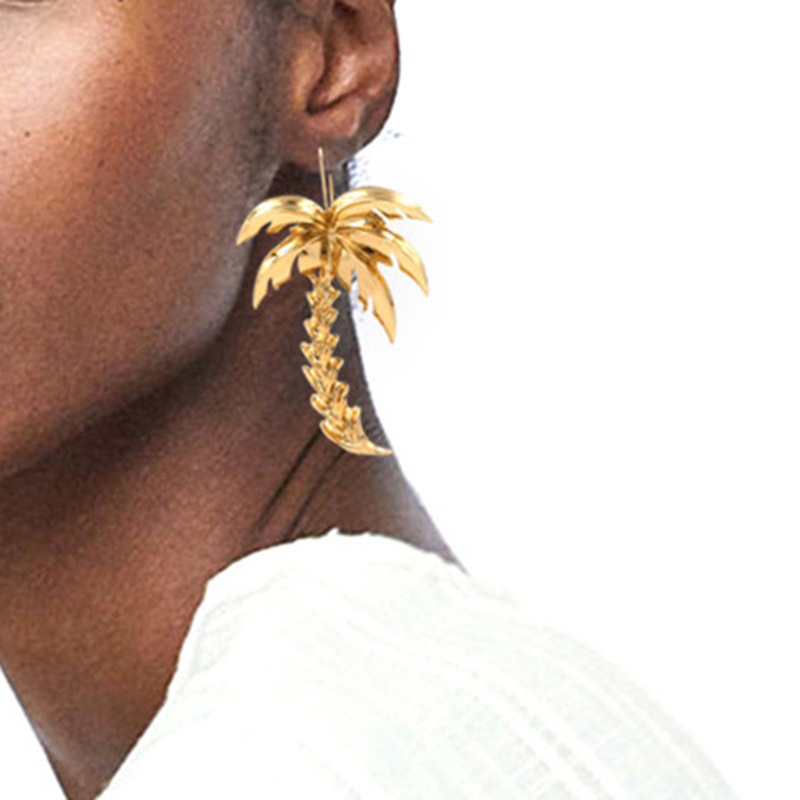

Dangle & Chandelier 2021 Women Golden Exaggerated Coconut Palm Tree Geometric Metal Coco Joker Earrings Summer Holiday Earring Jewelry Trend