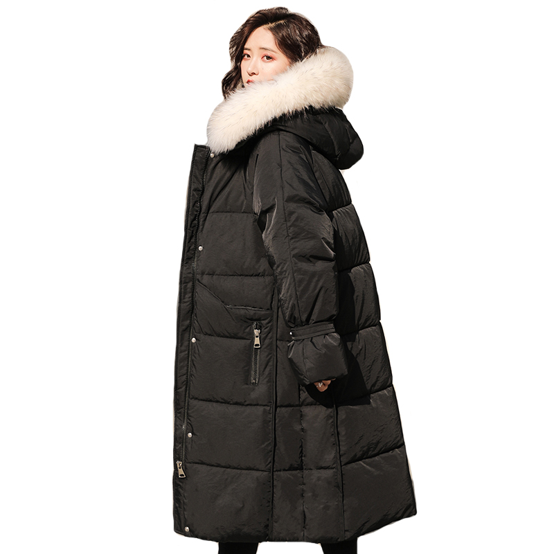 

Korean Style 2019 Winter Jacket Women Cotton Padded Down Coat Long Hooded With Fur Female Parka Outwear, Beige