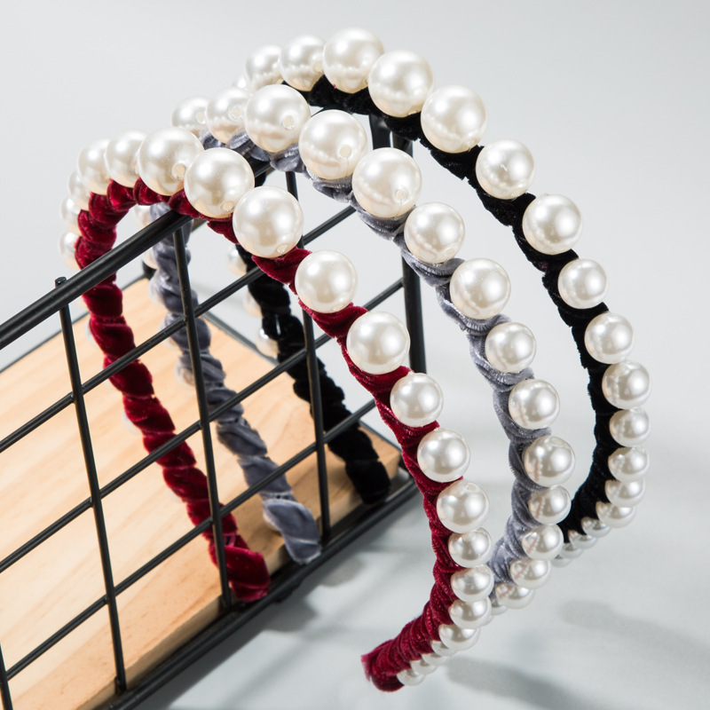 

Wind gold velvet hair band female single row big Pearl Super fairy thin edge head band